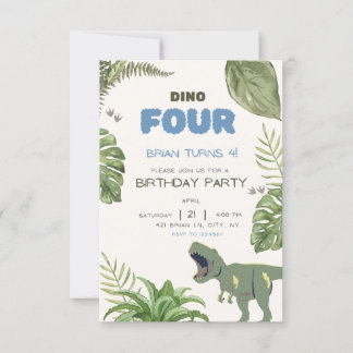Dino-Four Kids Birthday Party Invitation