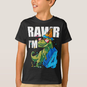 Dino Four Rawr Im 4 Roar Im 4 Years Old Dinosaur T-Shirt