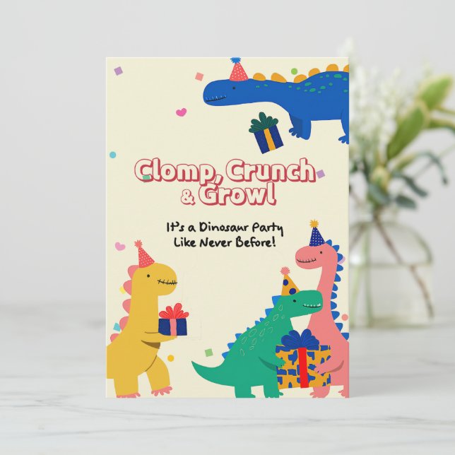 Dino Friends Birthday Invitation (Standing Front)
