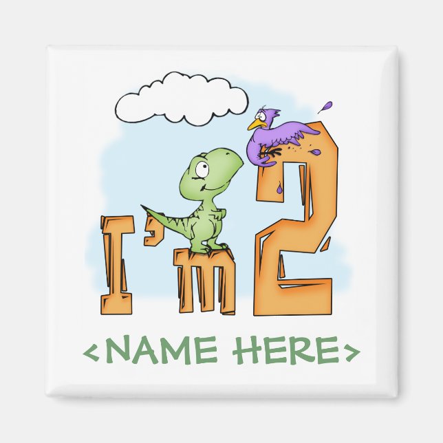 Dino Fun 2nd Birthday Magnet (Front)