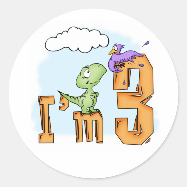 Dino Fun 3rd Birthday Classic Round Sticker (Front)