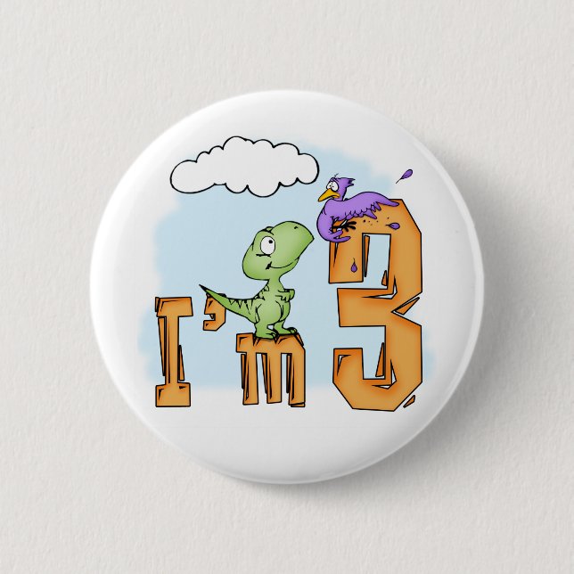 Dino Fun 3rd Birthday Pinback Button (Front)
