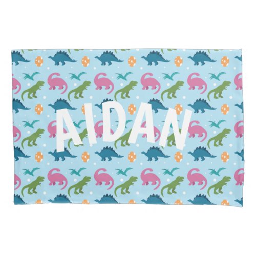 Dino Fun Kids Pink Orange Green Blue Pillowcase