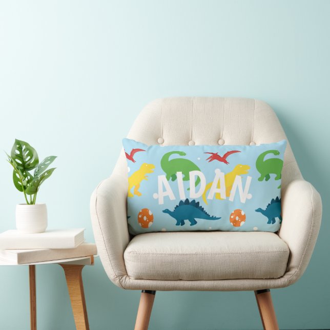 Dino Fun Kids Red Yellow Green Blue Throw Pillow (Chair)