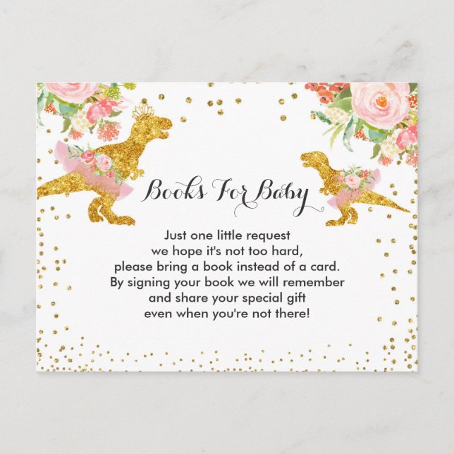 Dino Girl Baby Shower Books for Baby Card (Front)