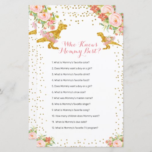 Dino Girl Pink Gold Who Knows Mommy Best (Front/Back)