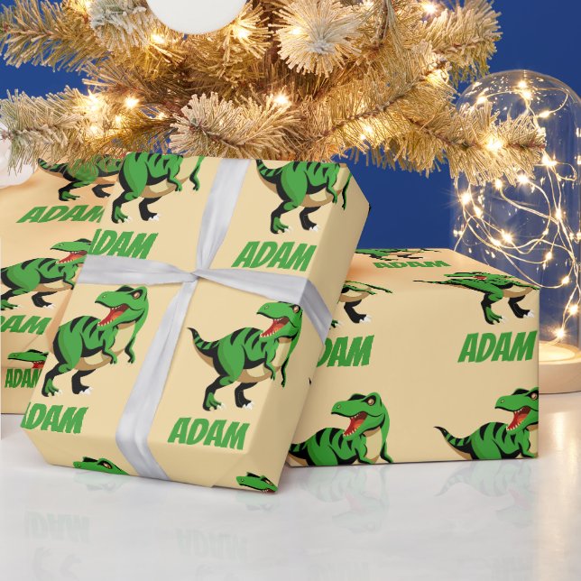 dino green t-rex pattern kids  wrapping paper (Holidays)