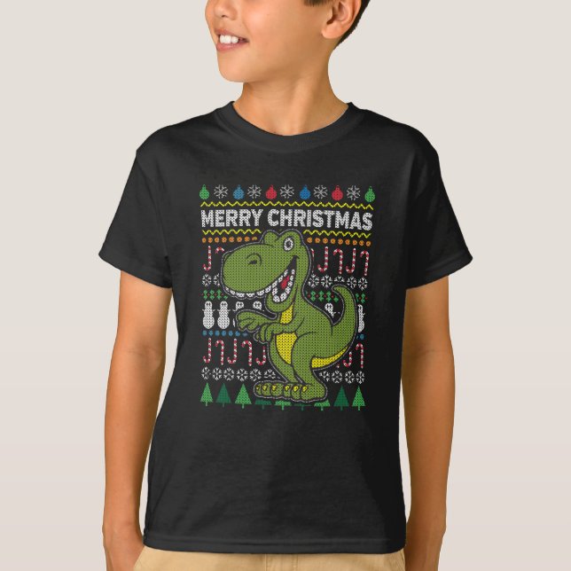 Dino Green Ugly Christmas Sweater Wildlife Series (Front)