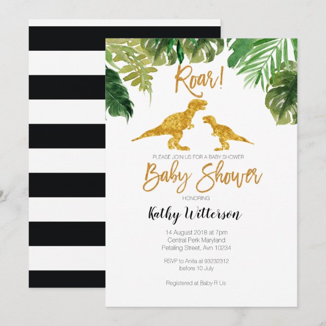 Dino Greenery oh baby baby shower invitation (Front/Back)