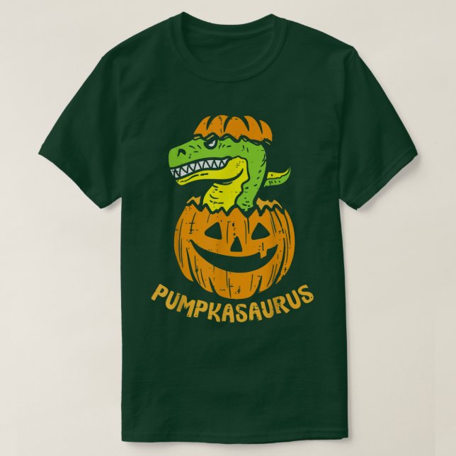 Dino Halloween Pumpkasaurus Dinosaur Boy Pumpkin  T-Shirt (Design Front)