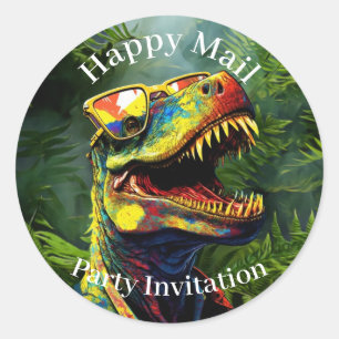 Dino Happy Mail Jungle kids Classic Round Sticker