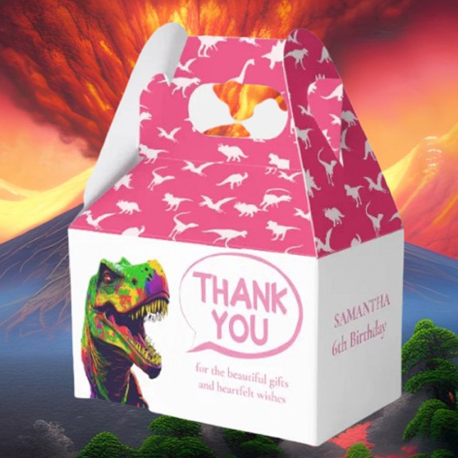 Dino Happy Pink Girl Favor Box (Bring your dream party to life with our selection of quality Dinosaur themed party supplies )