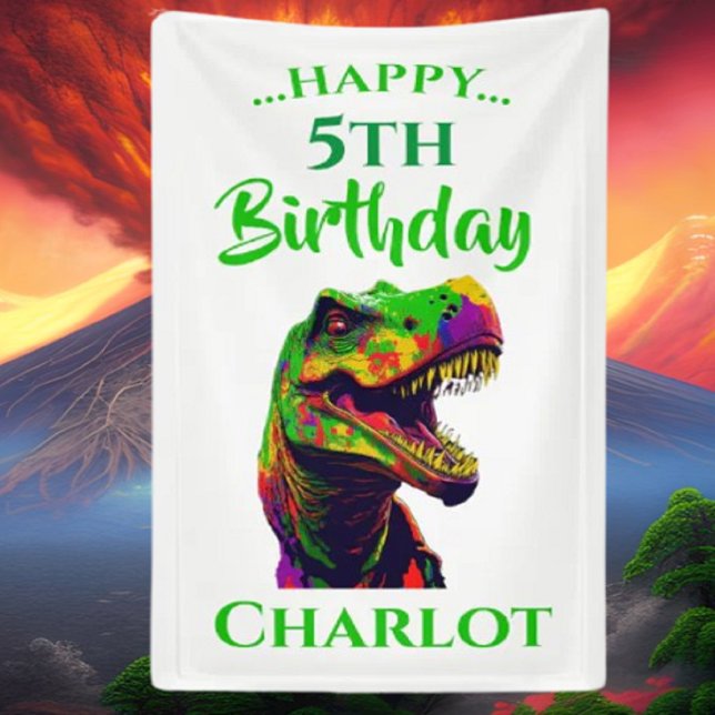 Dino Happy T- Rex birthday Banner (Bring your dream party to life with our selection of quality Dinosaur themed party supplies )