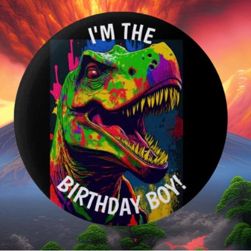 Dino Happy T Rex BIRTHDAY Boy Button