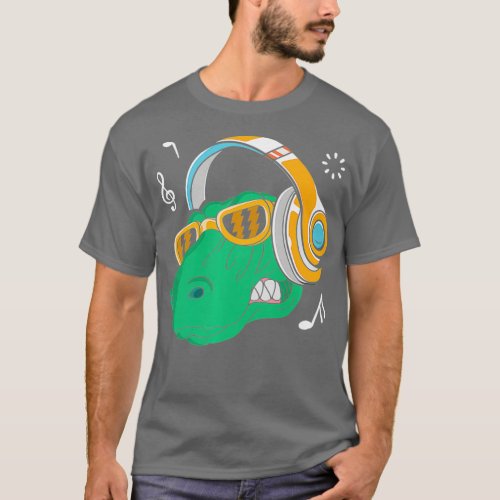 Dino Headphones Cool T_Rex Dinosaur DJ Music T_Shirt