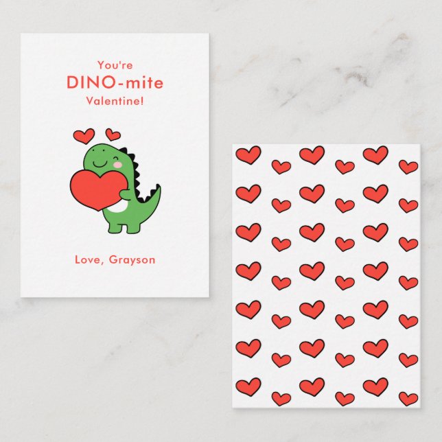 Dino Heart Personalized Valentine's Day Note Card (Front/Back)
