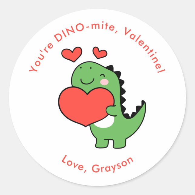 Dino Heart Personalized Valentine's Day Stickers (Front)