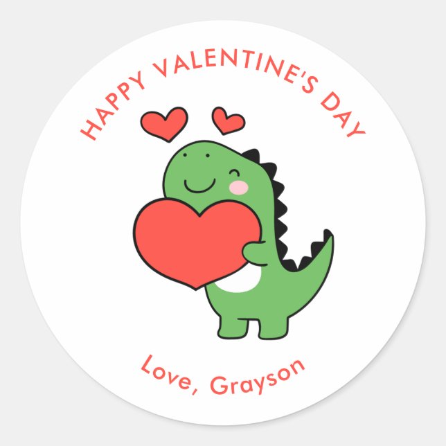 Dino Heart Personalized Valentine's Day Stickers (Front)