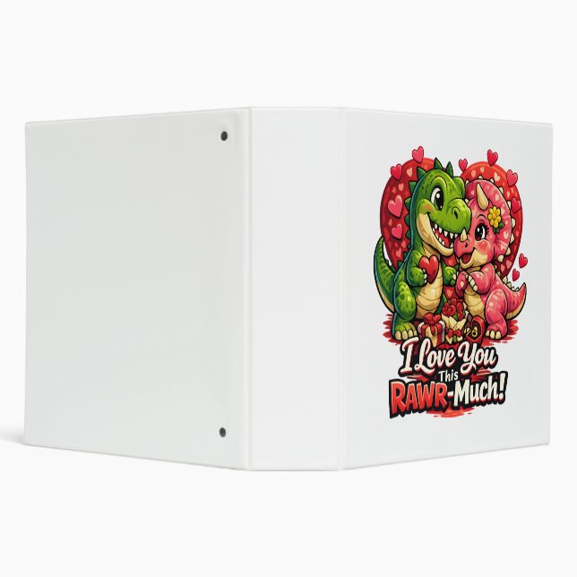 Dino Hearts Rawr Much Valentine,Couple Anniversary 3 Ring Binder (Background)