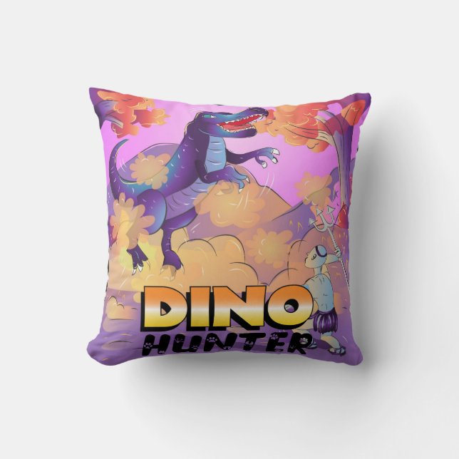 Dino Hunter Illustration Pillow (Front)