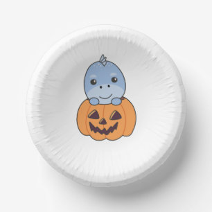 Dino In Pumpkin Sweet Dinos Happy Halloween Paper Bowls