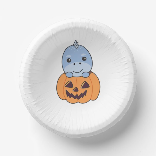 Dino In Pumpkin Sweet Dinos Happy Halloween Paper Bowls (Front)