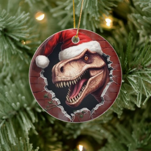 Dino in Santa Hat _ 3D Ceramic Ornament