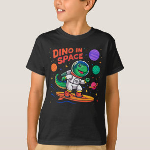 Dino in Space Surfing Planets Tee