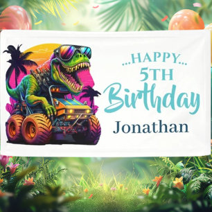 Dino Jurassic Jungle kids Birthday Blue Banner