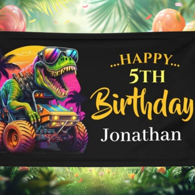 Dino Jurassic Jungle kids Birthday Blue Banner ( love dinosaur decorations! Make your celebration unforgettable)