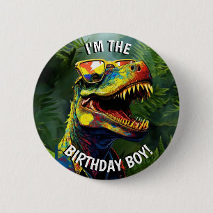 Dino Jurassic Jungle kids BIRTHDAY Boy Button