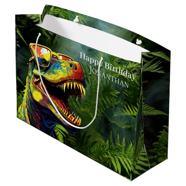 Dino Jurassic Jungle kids Large Gift Bag (Back Angled)