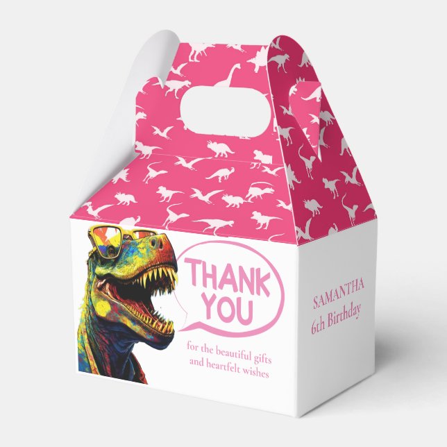 Dino Jurassic Jungle kids  Pink Favor Boxes (Front Side)