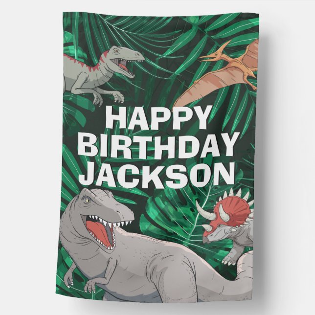 Dino Jurassic Trex Boy Dinosaur Birthday Party House Flag (Front)