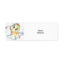 Dino Kicking A Soccer Return Address Label
