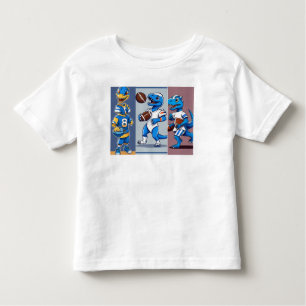 Dino Kickoff: White and Blue Football Fun Tee