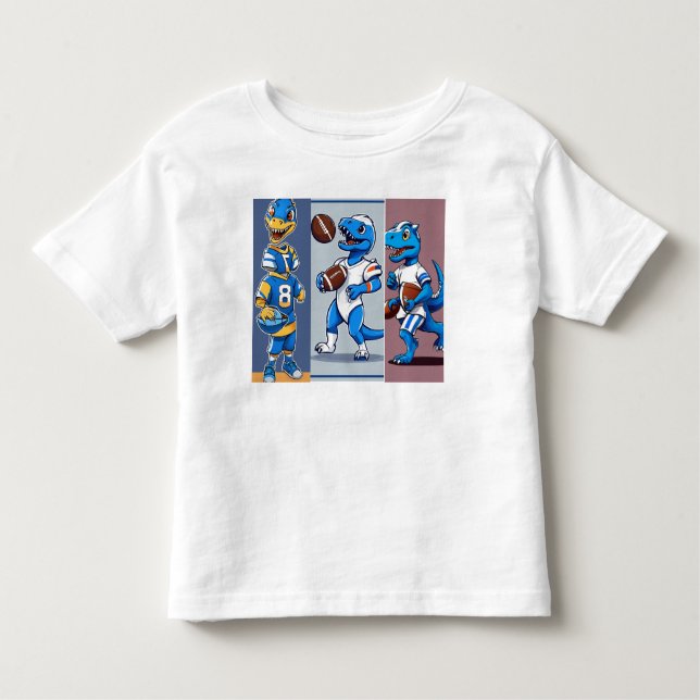 Dino Kickoff: White and Blue Football Fun Tee (Front)