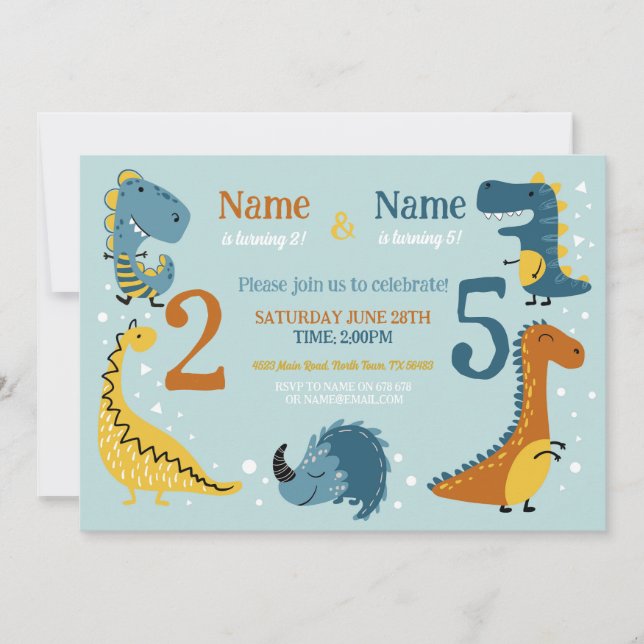 Dino Kids Birthday Girls Boys Any Age Joint Party Invitation (Front)