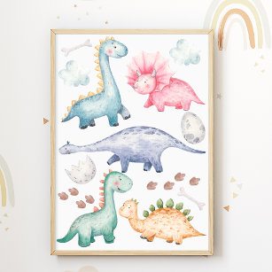 Dino Kids Room Print Colorful Dinosaurs Poster