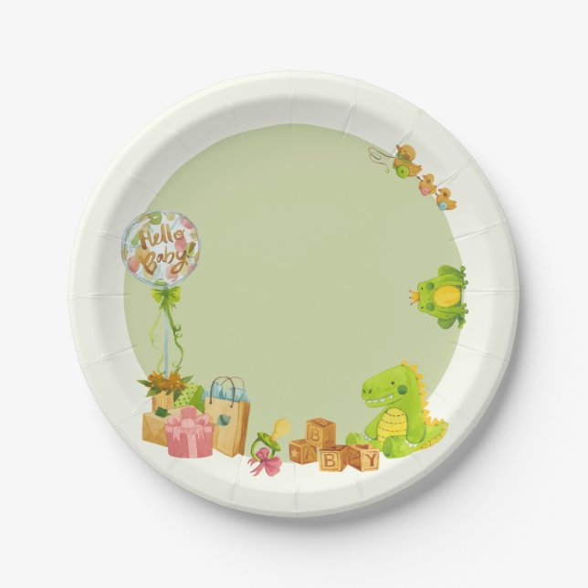Dino kids toys birthday party  paper plates (Front)
