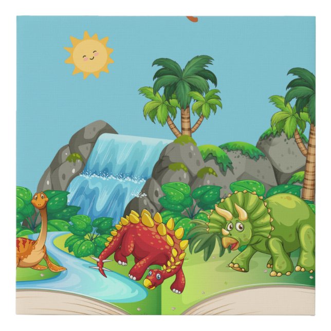 Dino Land reading is fun popup book Faux Canvas Print (Front)
