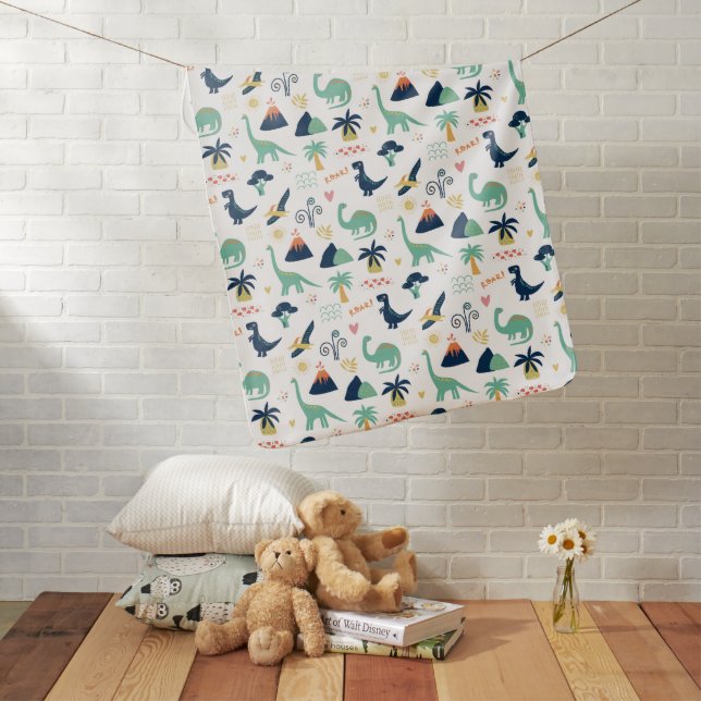 Dino Land White Baby Blanket (In Situ)
