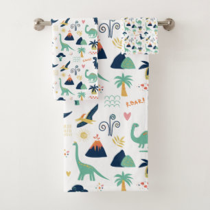 Dino Land White Bath Towel Set