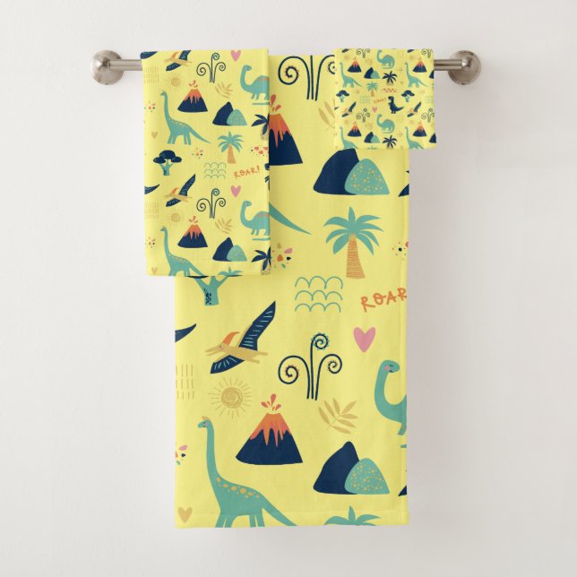 Dino Land Yellow Bath Towel Set (Insitu)