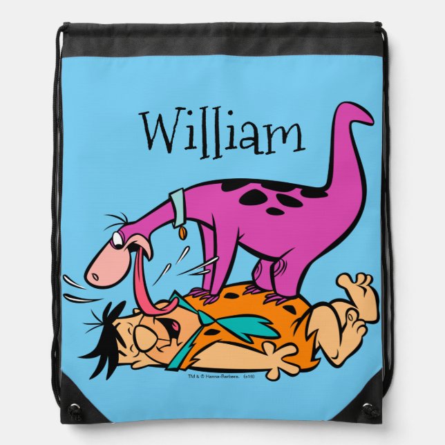 Dino Licking Fred Flintstone Drawstring Bag (Front)