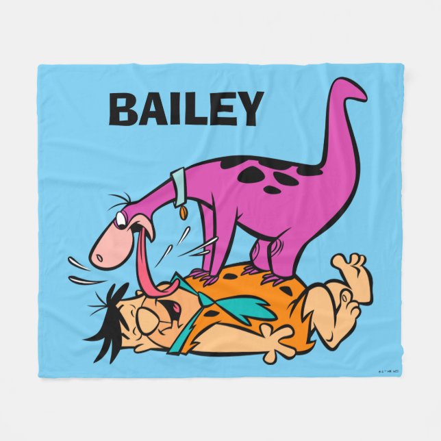 Dino Licking Fred Flintstone Fleece Blanket (Front (Horizontal))
