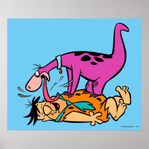 Dino Licking Fred Flintstone Poster