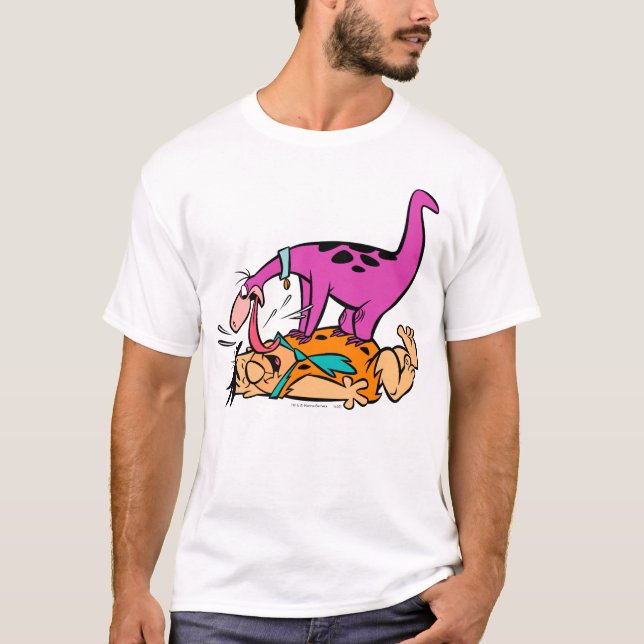 Dino Licking Fred Flintstone T-Shirt (Front)