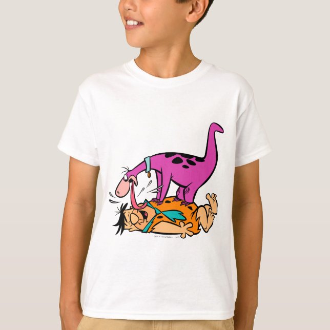 Dino Licking Fred Flintstone T-Shirt (Front)