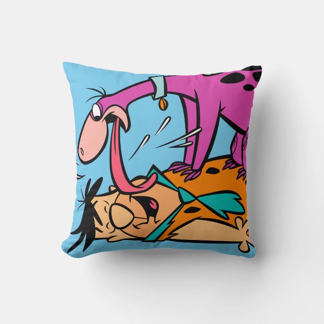 Dino Licking Fred Flintstone Throw Pillow (Front)